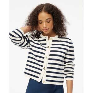 J.CREW Cotton Lady Jacket Cardigan Sweater  Gold Button Navy Stripe XL